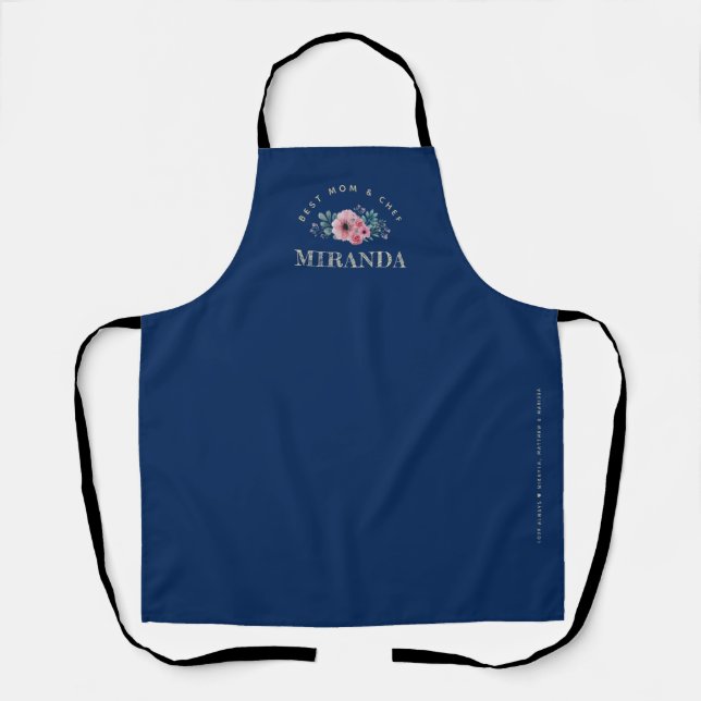 Navy Minimalist Best Mom & Chef Personalized Apron (Front)