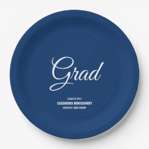 Navy Minimalist Modern Graduation Party Paper Plate