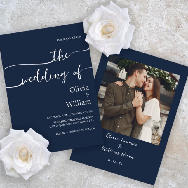 Navy Minimalist Script Wedding Invitation (Creator Uploaded)