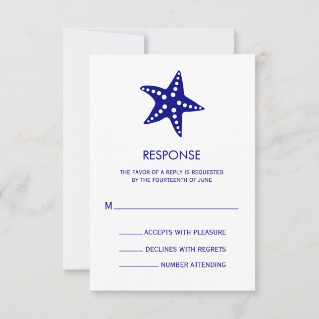 Navy Minimalist Starfish Wedding Response Card (Front)