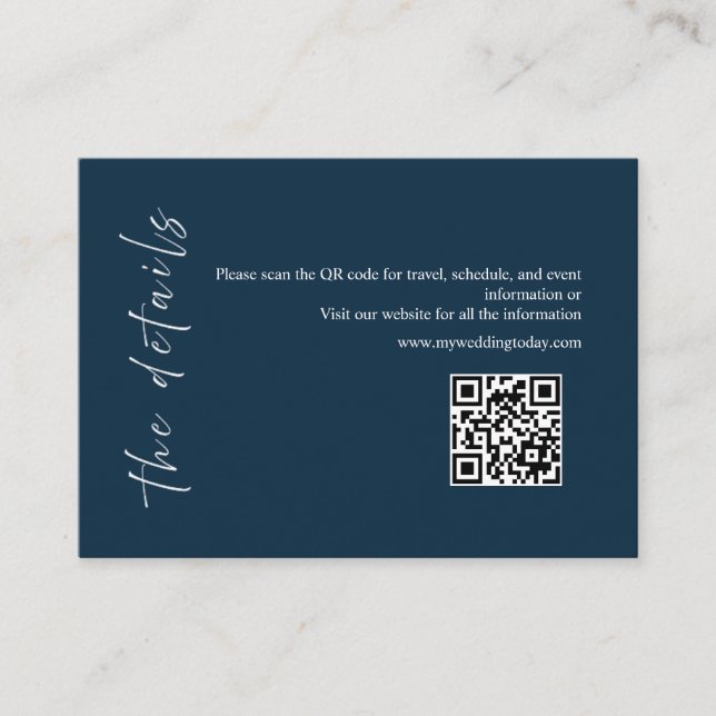 Navy Minimalist Wedding Details Card (Front)