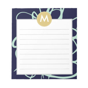 Navy & Mint Brushstrokes Monogram Initial Notepad