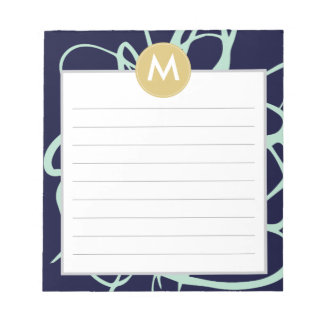 Navy & Mint Brushstrokes Monogram Initial Notepad