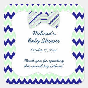 Navy Mint Chevron bow tie boy baby shower favour Square Sticker