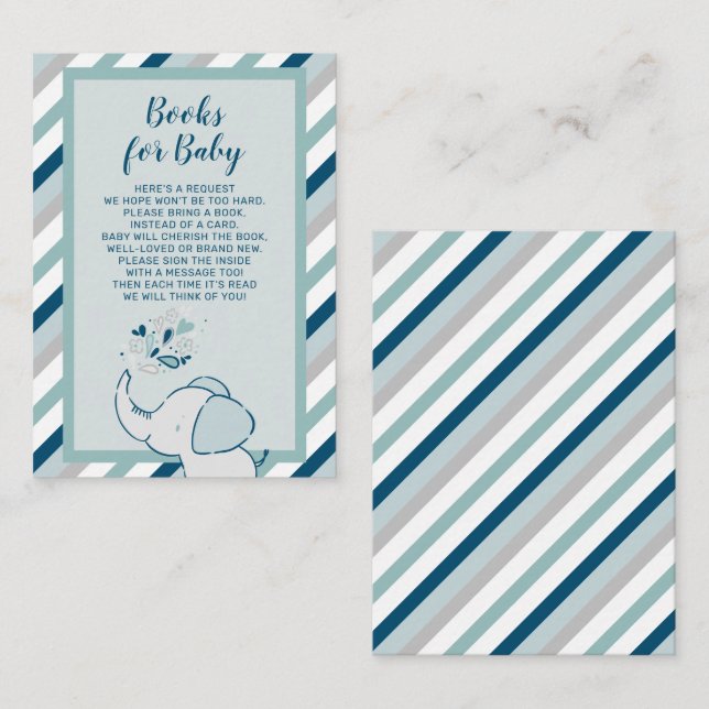 Navy & Mint Elephant Baby Shower Books for Baby Enclosure Card (Front/Back)