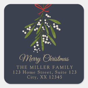 Navy mistletoe Christmas return address  Sticker