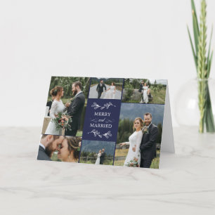 Navy Mistletoe Merry Married Christmas Thank You Card