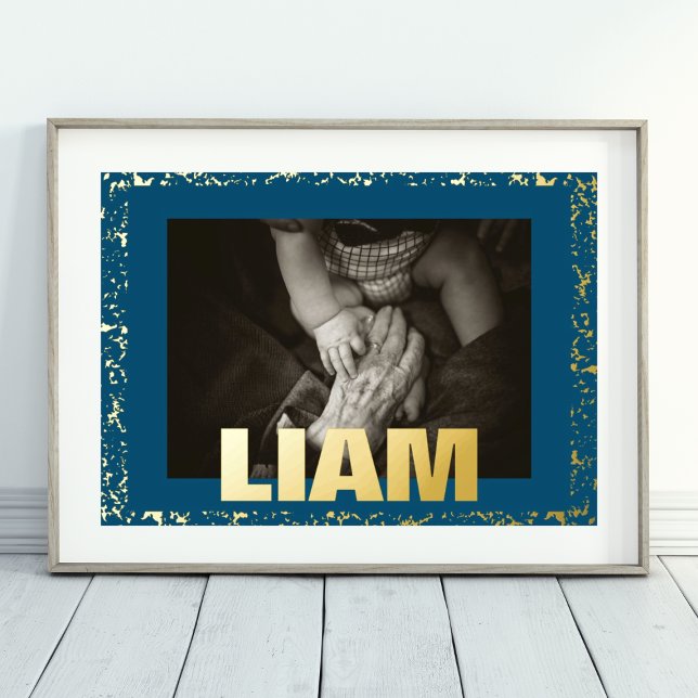 NAVY Modern Bold TEXT GOLD SPECKLE FRAME PHOTO Foil Prints (Creator Uploaded)