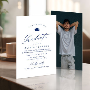 Navy Modern Calligraphy Simple Photo Graduation Invitation