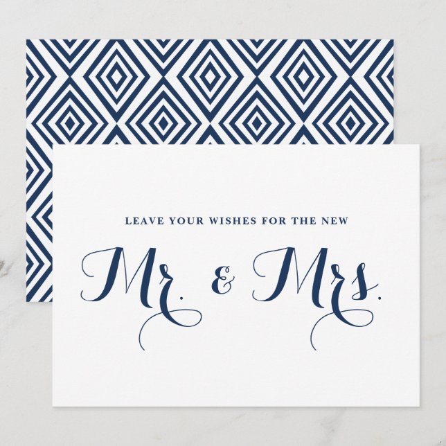 Navy Modern Calligraphy Wishes for Mr. & Mrs. Sign Invitation (Front/Back)