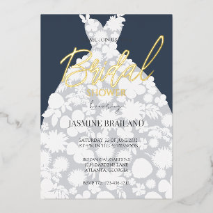 Navy Modern Floral Gown Bridal Shower Gold 