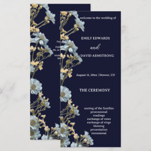Navy Modern Floral Simple Wedding Program