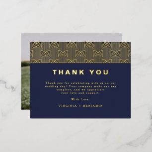 Navy Modern Foil Photo Thank You Card