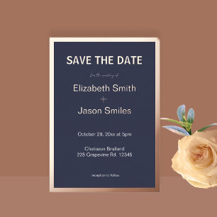 Navy Modern Gold Border Wedding Save the Date