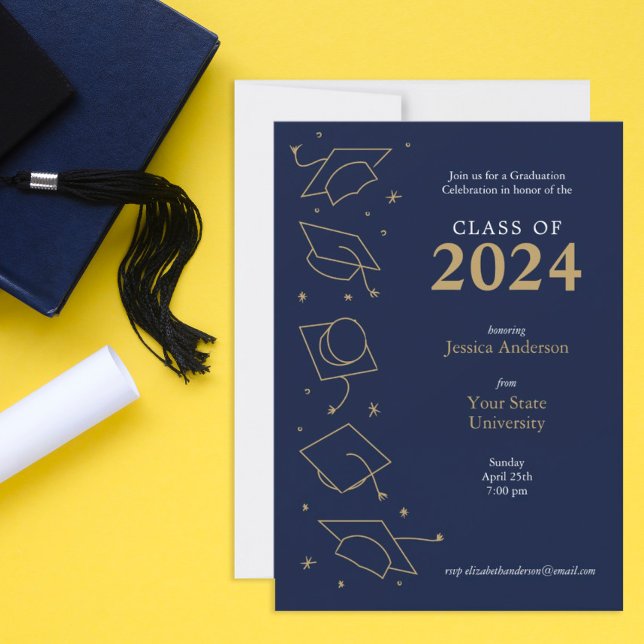 Navy Modern Graduation Party Announcements (Creator Uploaded)