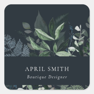 Navy Modern Green Leafy Tropical Foliage Fern Square Sticker