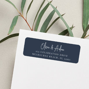 Navy   Modern Handwritten Script Return Address