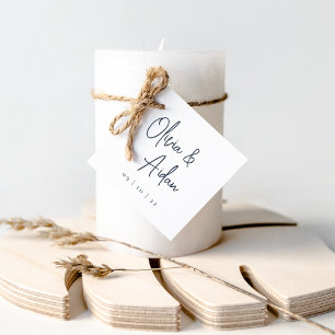 Navy Modern Handwritten Script Wedding Favour Tags