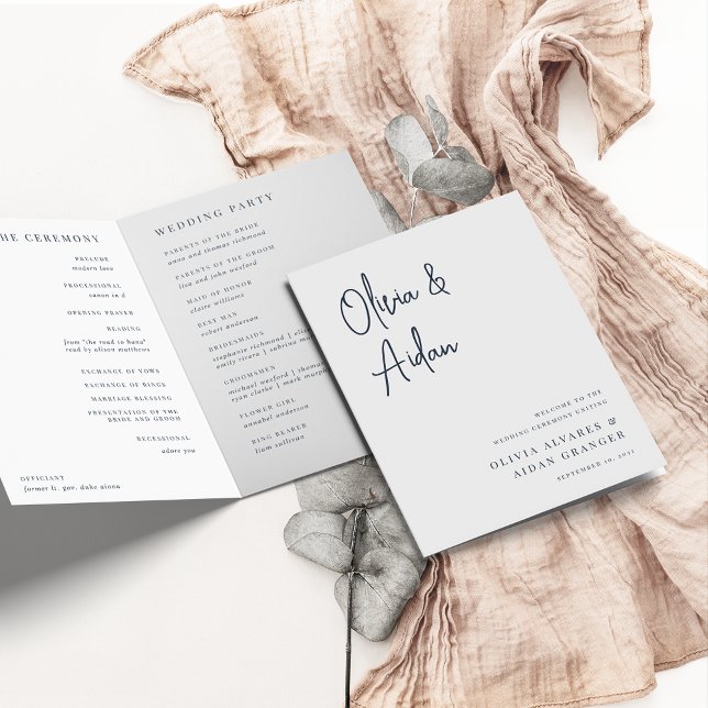 Navy | Modern Handwritten Script Wedding Program (Creator Uploaded)
