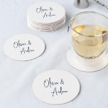 Navy | Modern Handwritten Script Wedding Round Paper Coaster<br><div class="desc">Designed to match our Modern Handwritten Script wedding invitations. A beautiful typography based design with a minimalist feel,  featuring your names in modern navy blue handwritten script.</div>