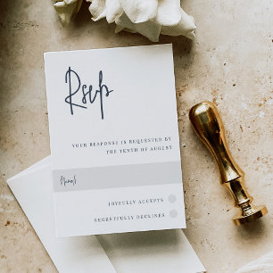 Navy   Modern Handwritten Script Wedding RSVP Card