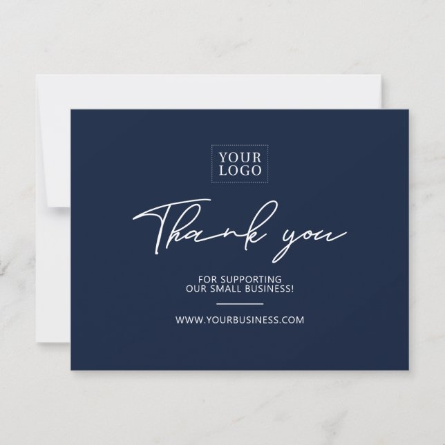 Navy Modern Lettering Business Thank You Card (Front)