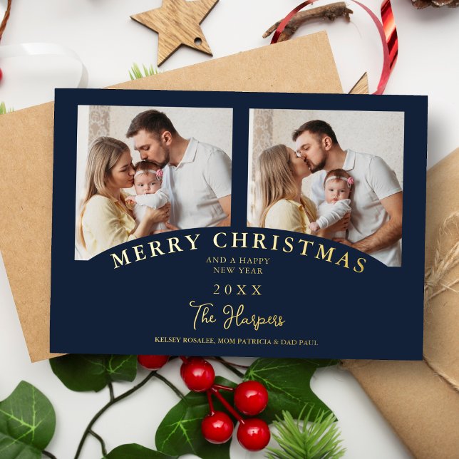 Navy Modern Luxury Chic Christmas 2 Photos Family (Creator Uploaded)