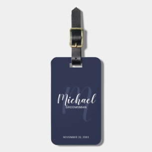 Navy Modern Script Personalized Groomsmen Luggage Tag