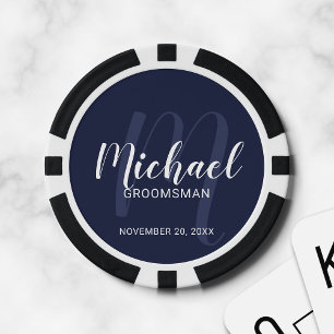 Navy Modern Script Personalized Groomsmen Poker Chips