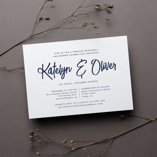 Navy | Modern Signature Rehearsal Dinner Invitation (Creator Uploaded)