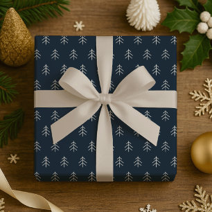 Navy   Modern Trees Pattern Wrapping Paper