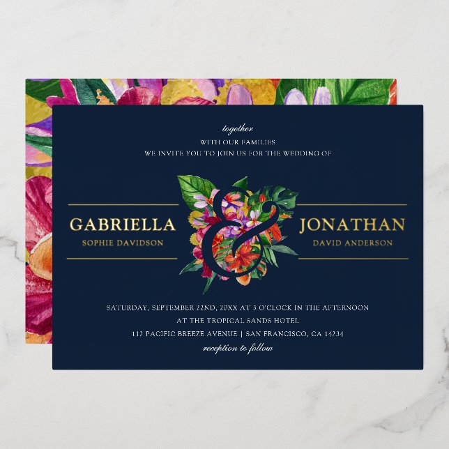 Navy Modern Tropical Bouquet Wedding (Front/Back)