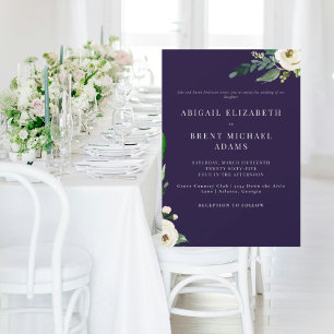 Navy Modern White Floral Bride Parents Wedding Invitation