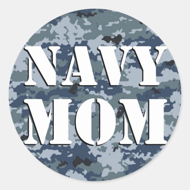 Navy Mom Camouflage Round Classic Round Sticker (Front)