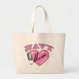Navy Mom Heart N Dog Tag Large Tote Bag
