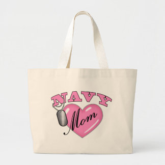 Navy Mom Heart N Dog Tag Large Tote Bag