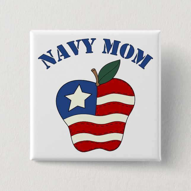 Navy Mom Patriotic Apple 2 Inch Square Button (Front)