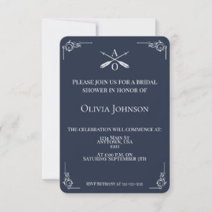 Navy Monogram and Arrows Bridal Shower Invitation