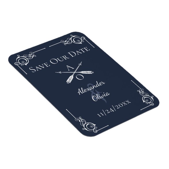 Navy Monogram and Arrows Save the Date Magnet (Right Side)