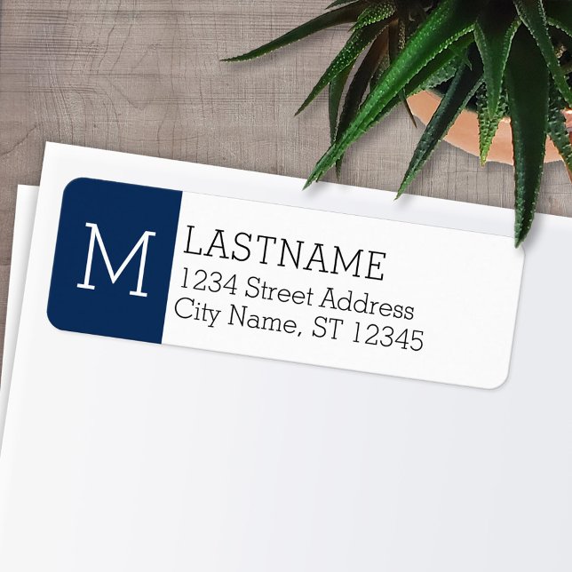 Navy Monogram and Custom Name - Return Address (Personalized Return Address Labels - Fun, modern fonts)