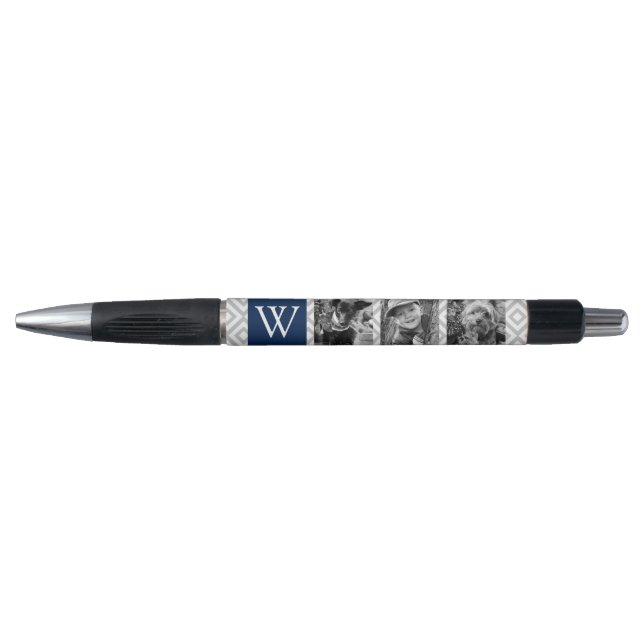 Navy Monogram and Photo Collage Pen (Front)