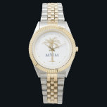 Navy Monogram Artistic Golden Palm Tree Tropical Watch<br><div class="desc">Customize this monogrammed watch featuring an artistic golden palm tree and navy blue text with your own special touch. You can change the monogram,  palm tree and clock time markers to your favourite colours. Makes a great gift for any occasion.</div>