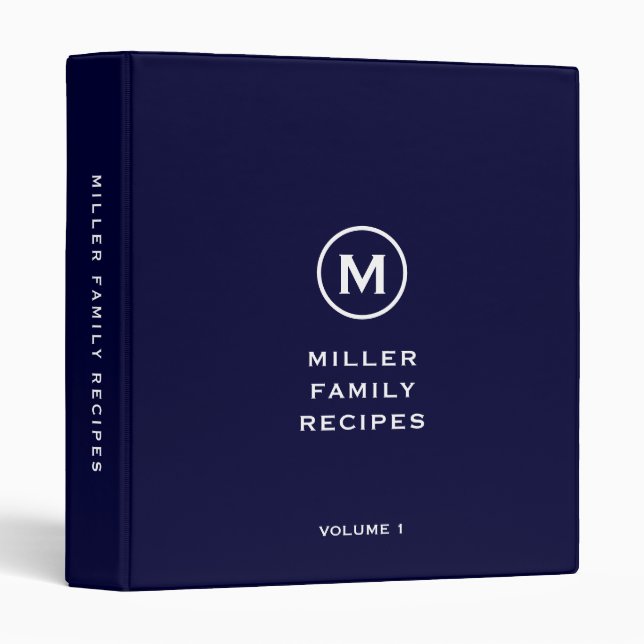 Navy Monogram Family Recipe Binder (Front/Spine)