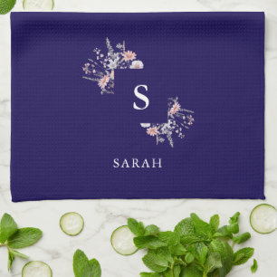 Navy Monogram Initial Modern Mom Tea Dish Kitchen Towel