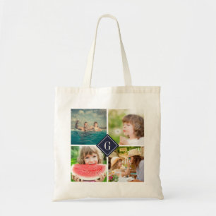 Navy Monogram Instagram Photo Collage Tote Bag