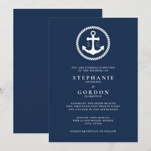 Navy Monogram Nautical Wedding Invitation