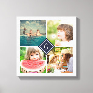 Navy Monogram Photo Collage Canvas Print