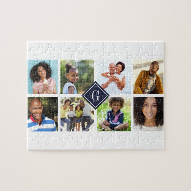Navy Monogram Photo Collage Jigsaw Puzzle (Horizontal)