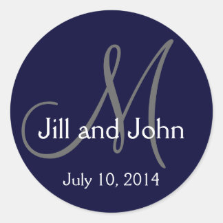 Navy Monograms Names Date Wedding Stickers