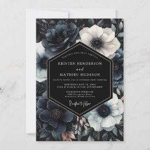 Navy Moody Bloom Wedding Invitation